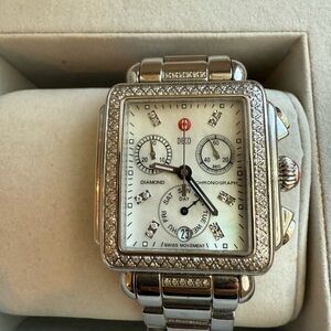 Michele Silver Diamond Chronograph Watch includes box